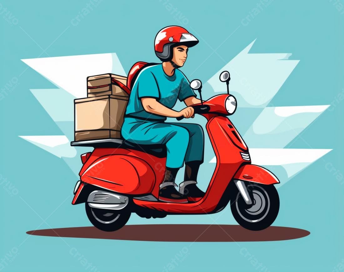 Entregador em moto vermelha transportando pacotes