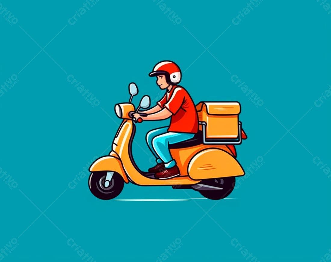 Entregador em moto amarela em fundo azul