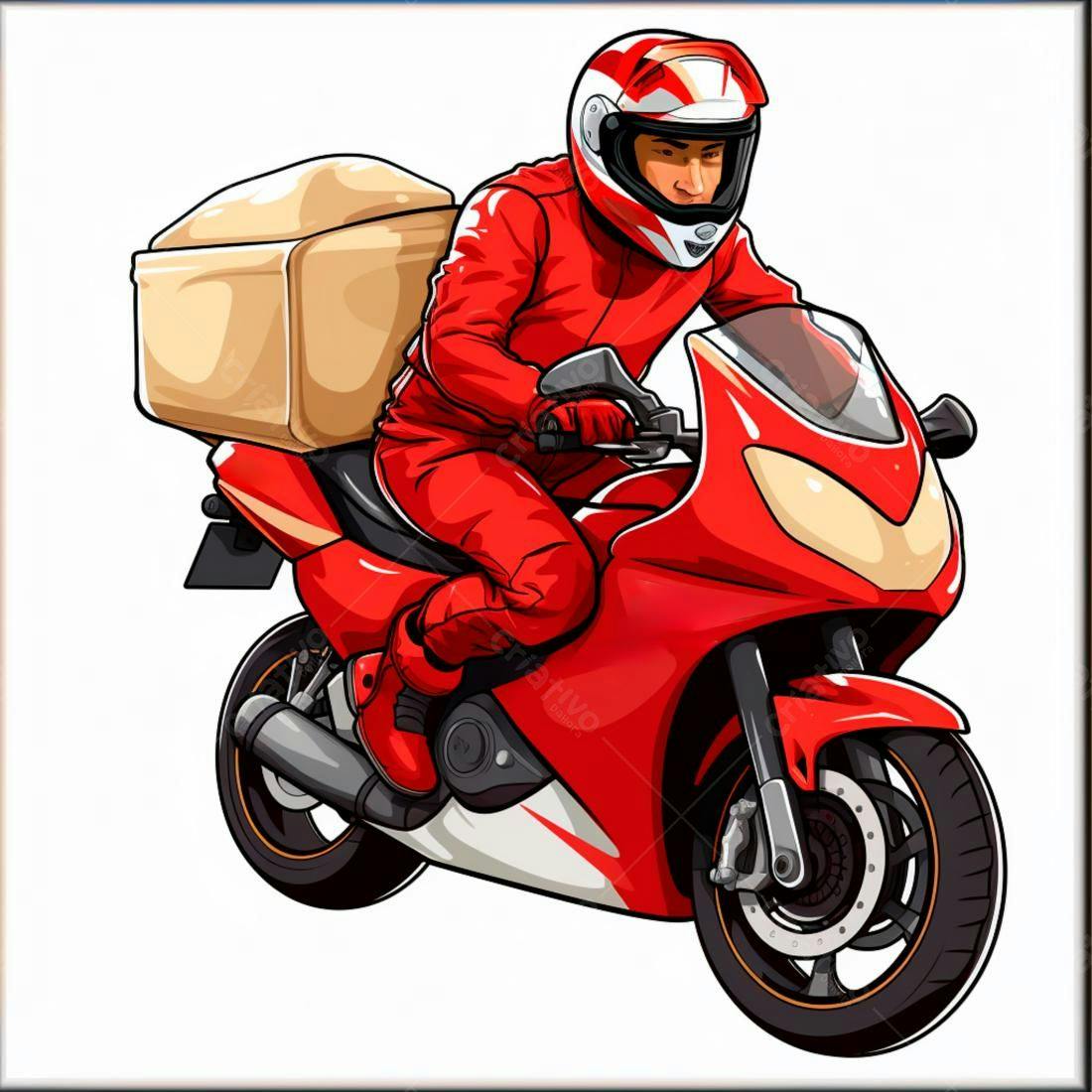 Motociclista entregando encomenda em moto vermelha