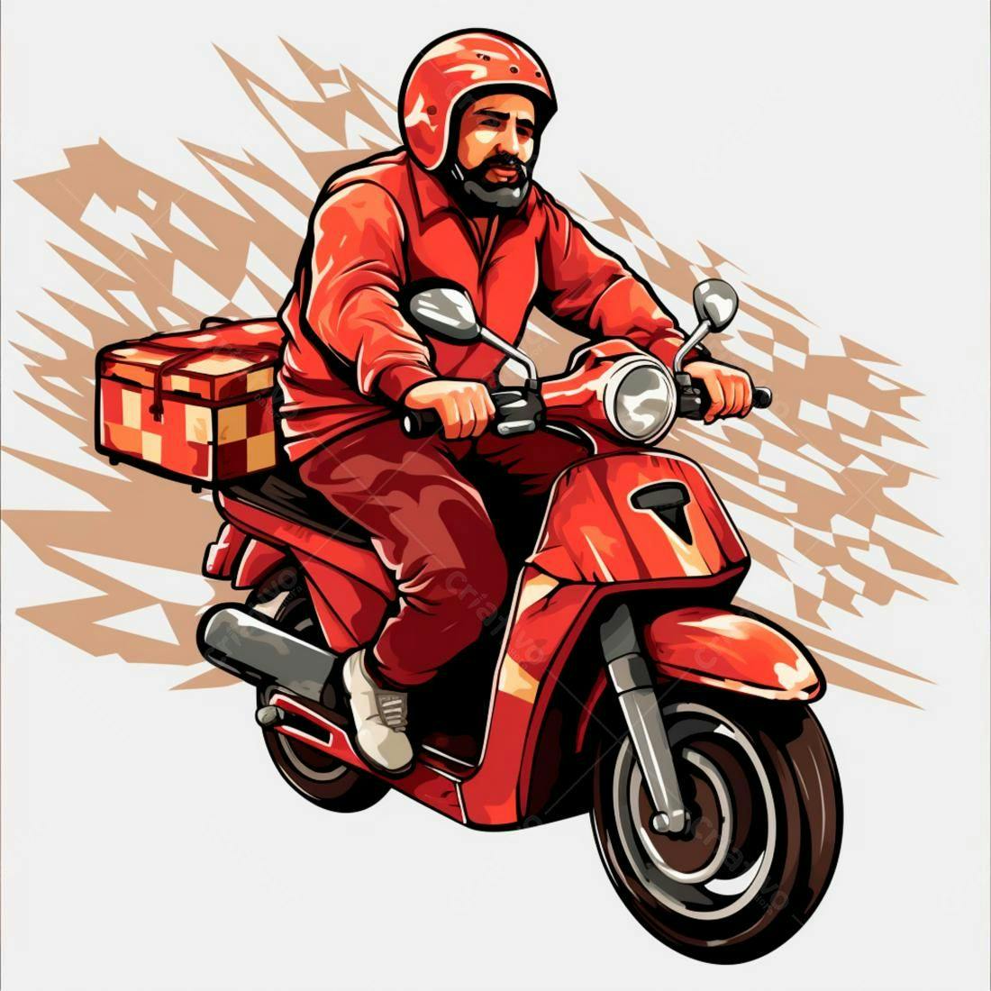 Motoboy em moto vermelha entregando encomenda