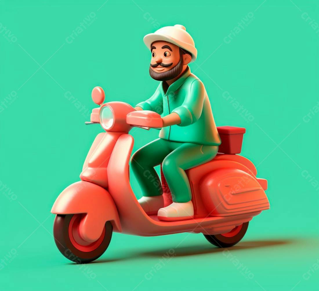 Ilustração Homem de Barba em Vespa Rosa