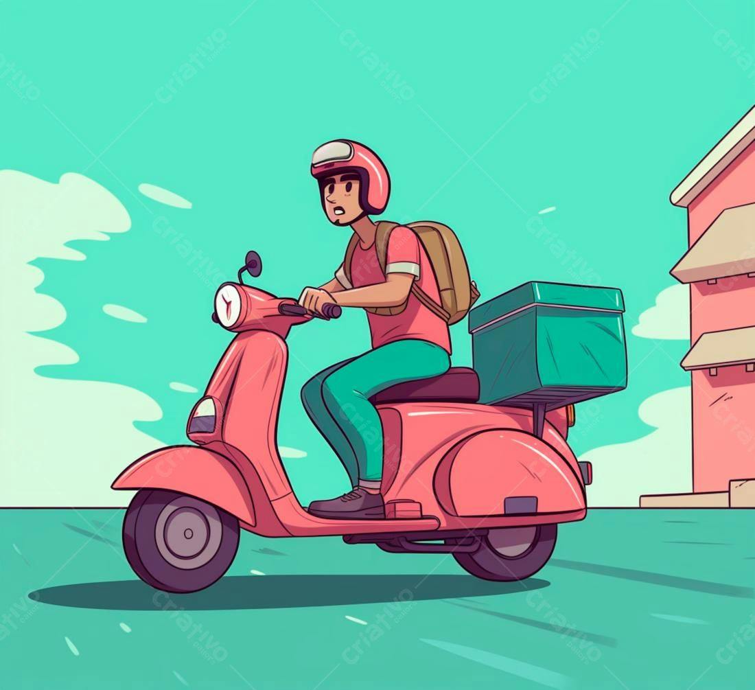 Entregador em scooter rosa em dia ensolarado