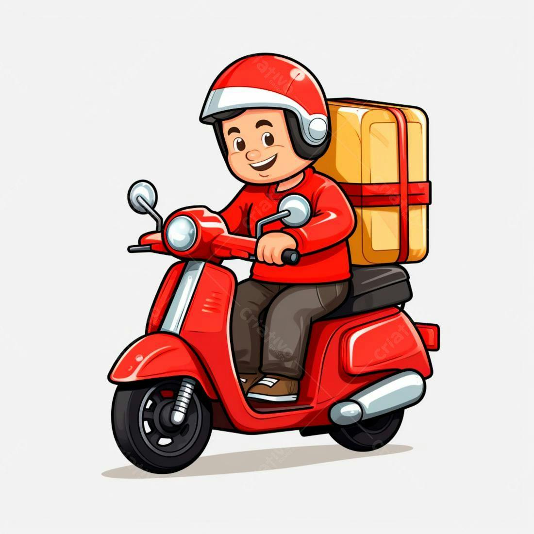 Entregador em moto vermelha transportando pacote
