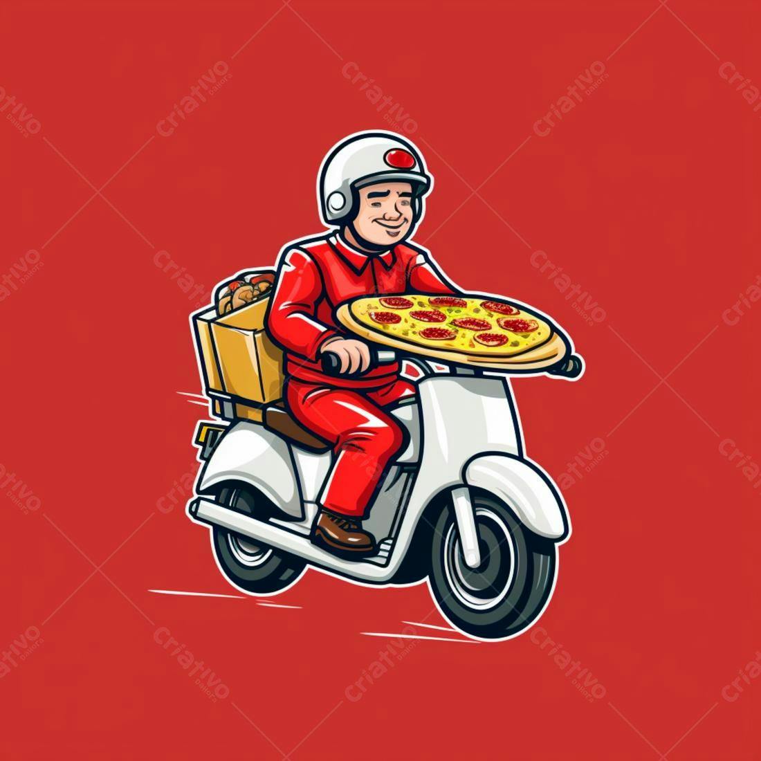 Motoboy entregando pizza em scooter