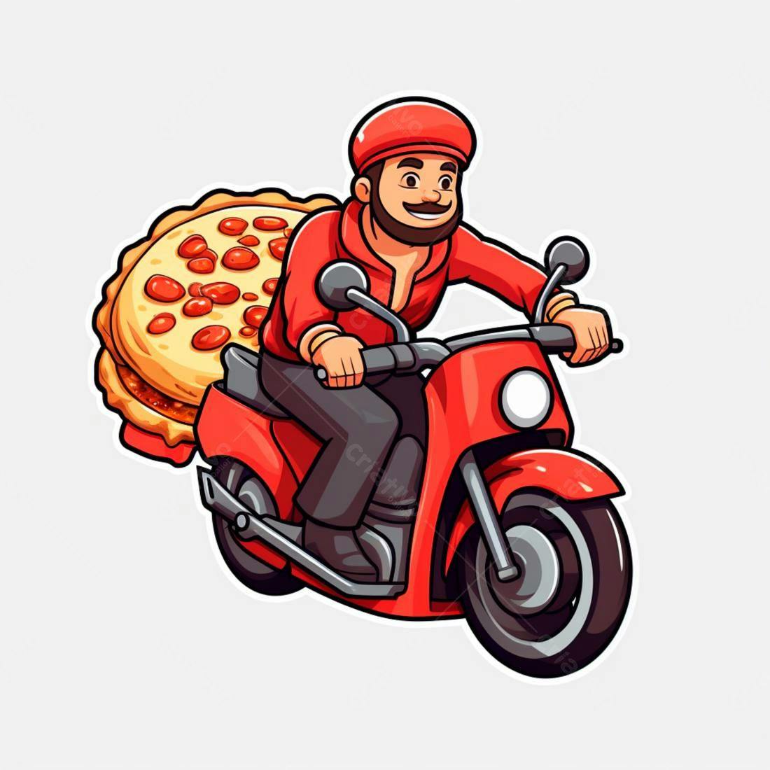 Entregador de pizza em moto vermelha