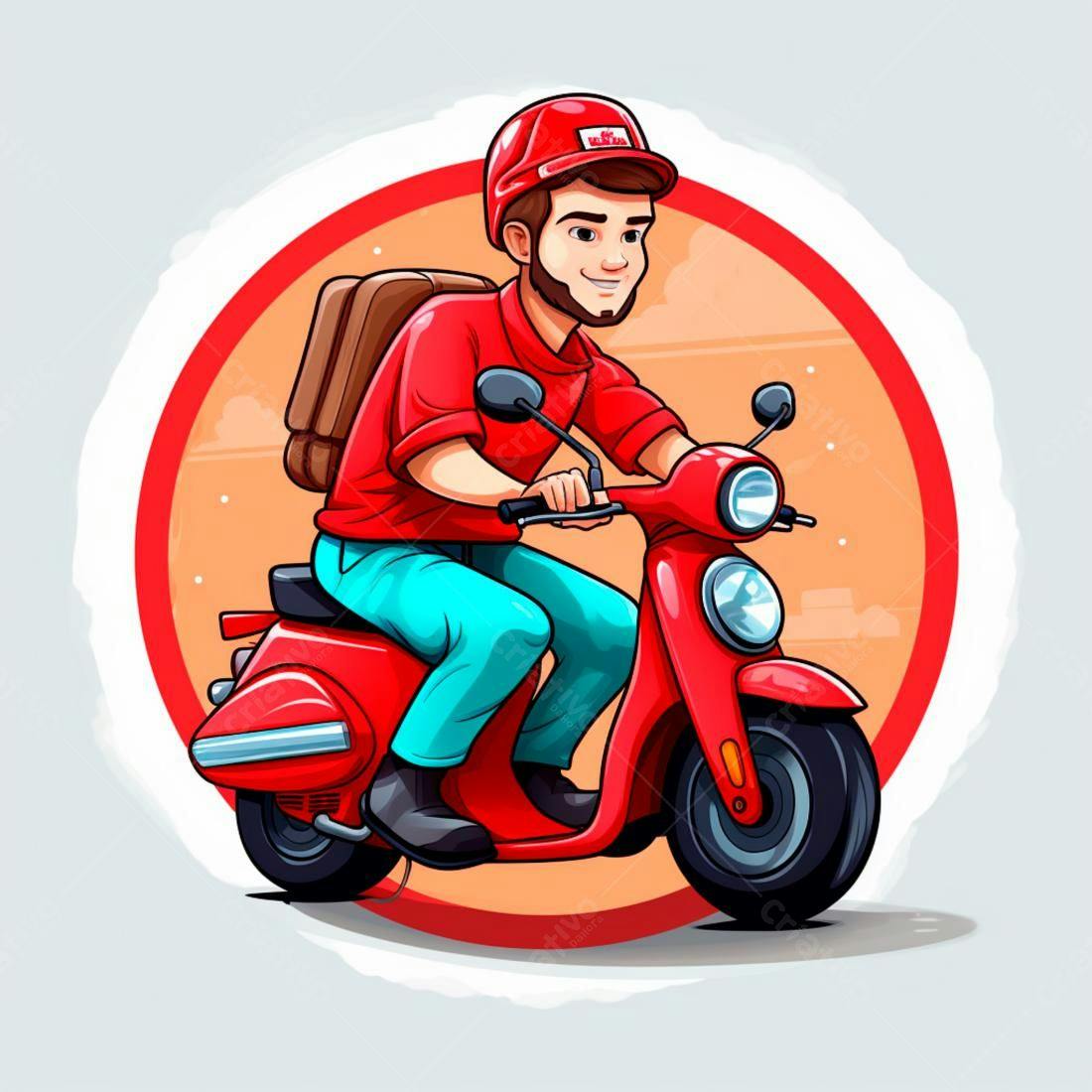 Entregador em moto vermelha sorrindo