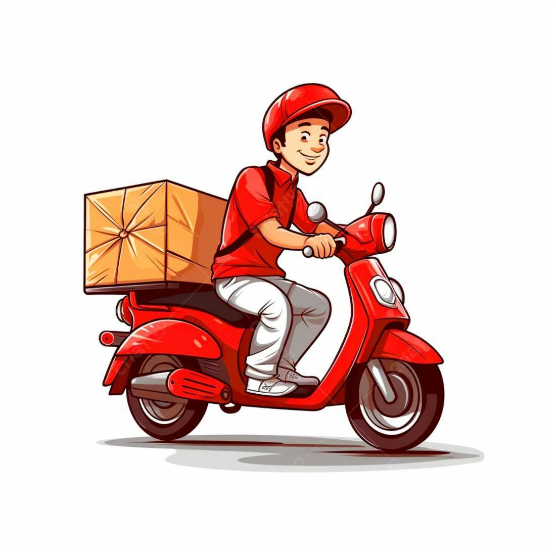 Entregador em moto vermelha transportando pacote