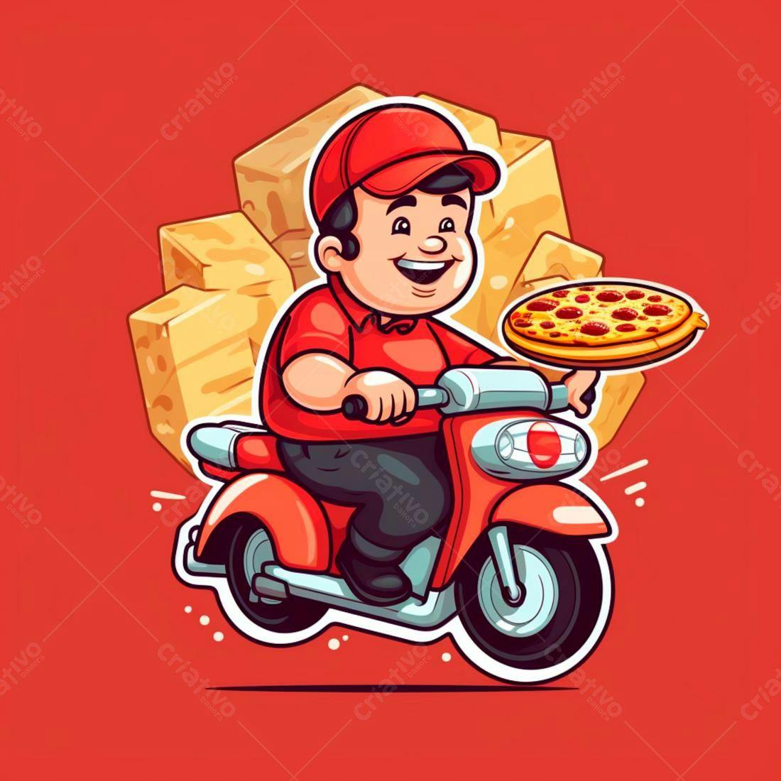 Entregador de pizza em moto vermelha