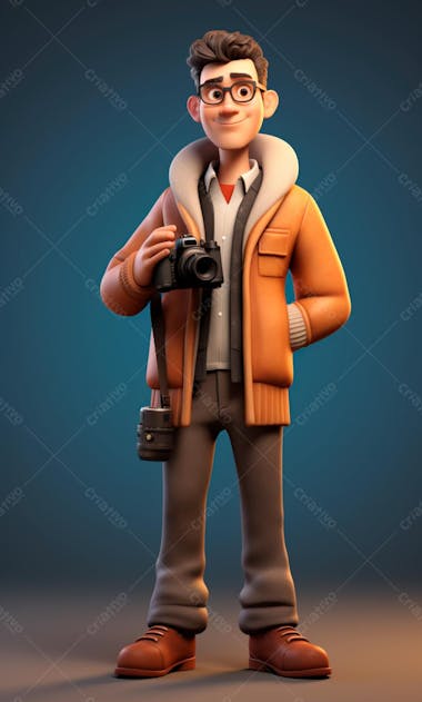 Personagem de desenho animado 3d de um fotógrafo profissional