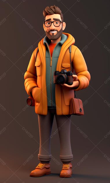 Personagem de desenho animado 3d de um fotógrafo profissional