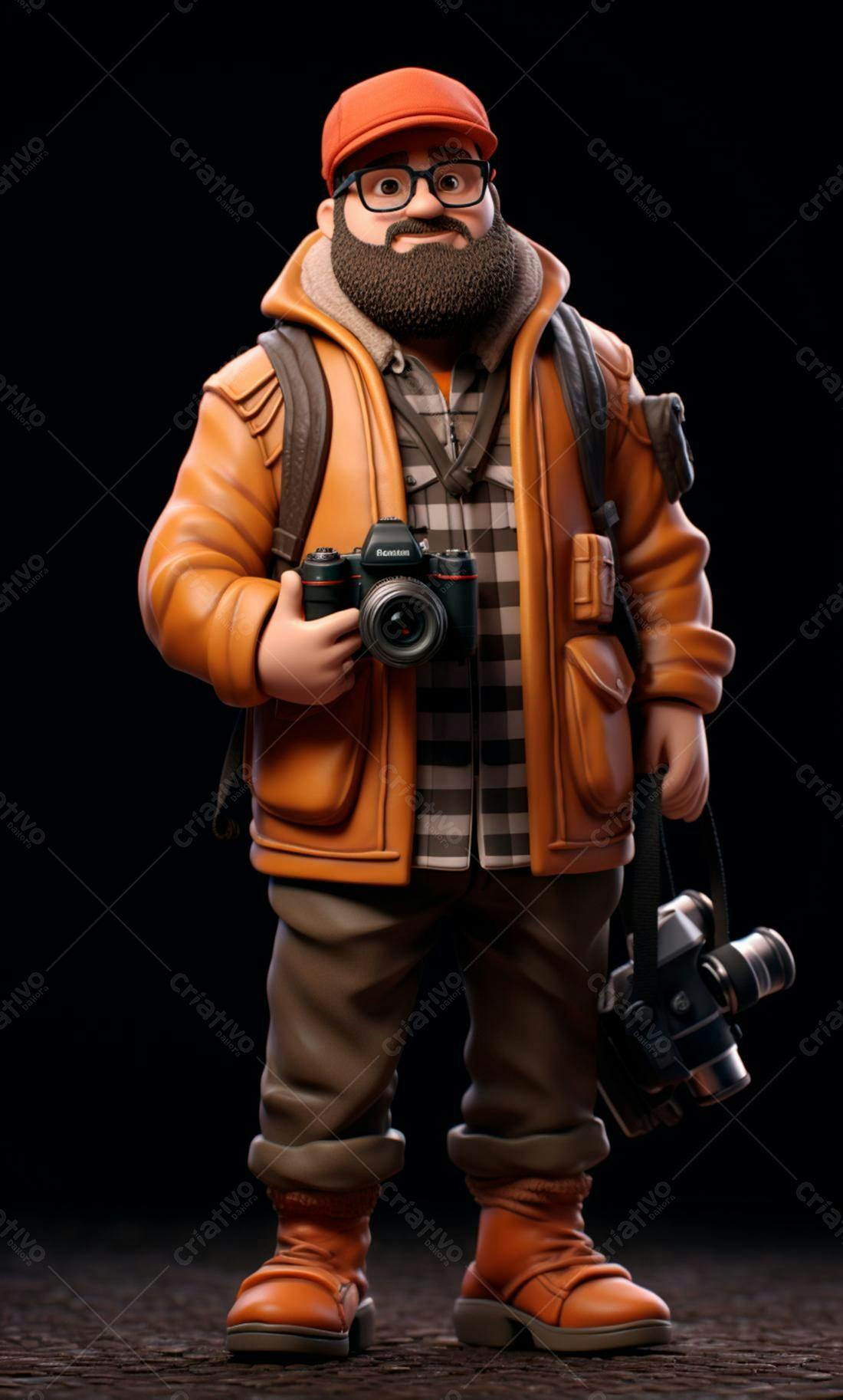 Fotógrafo com câmera retrô estilo 3D