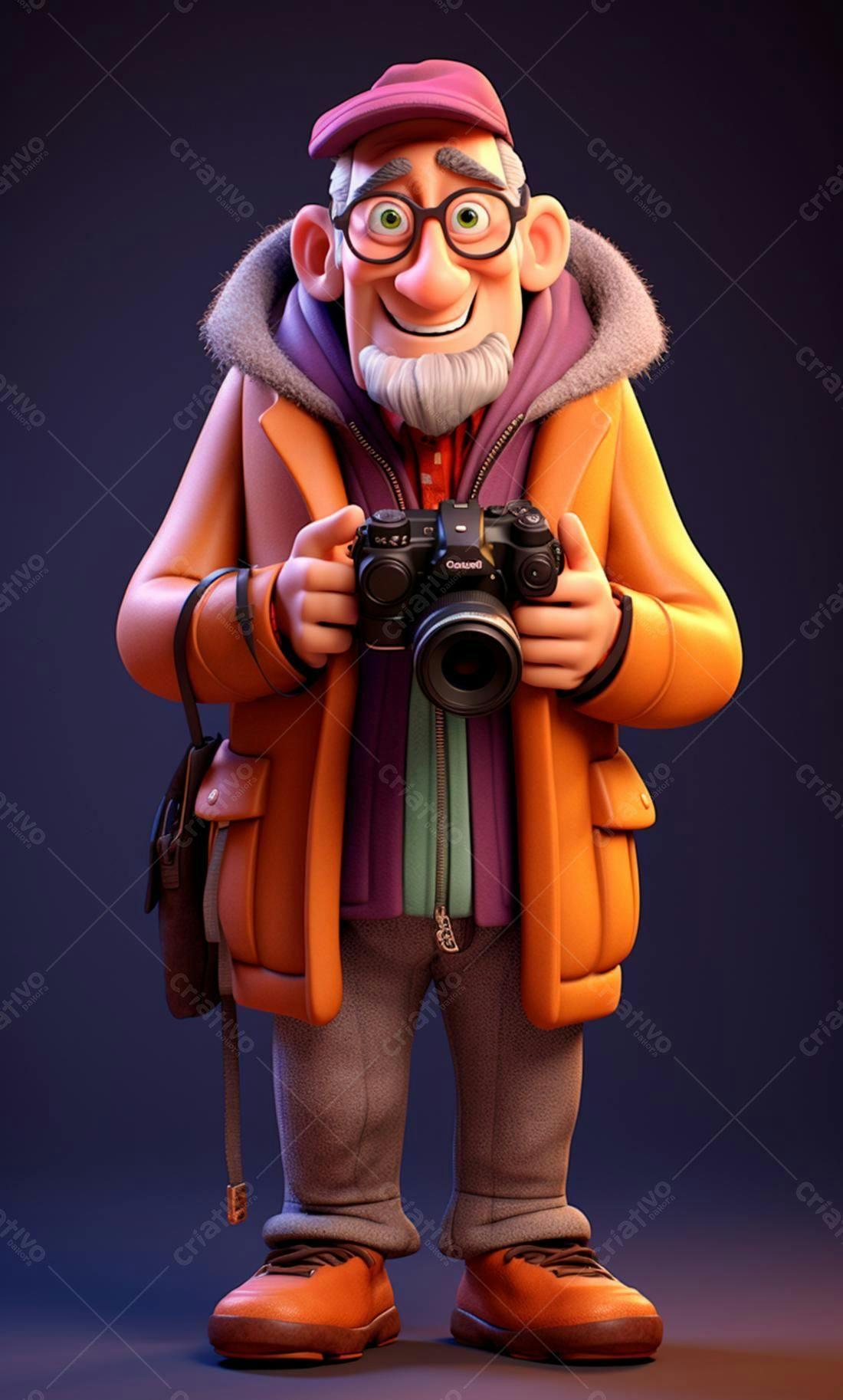 Fotógrafo animado com câmera