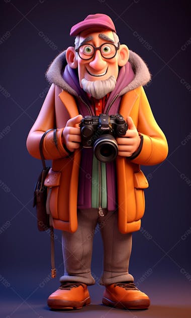 Personagem de desenho animado 3d de um fotógrafo profissional