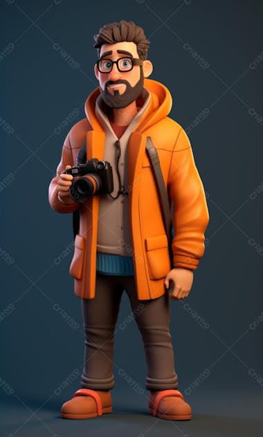 Personagem de desenho animado 3d de um fotógrafo profissional