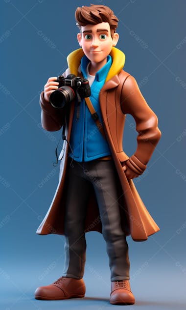 Personagem de desenho animado 3d de um fotógrafo profissional