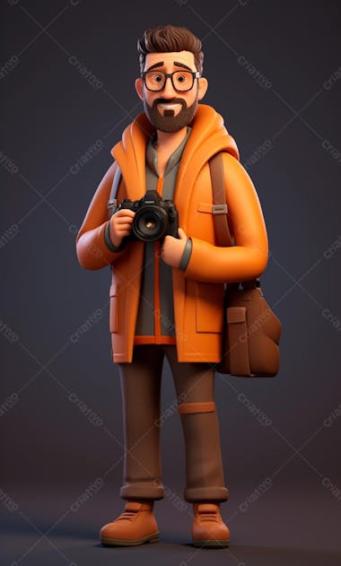 Personagem de desenho animado 3d de um fotógrafo profissional