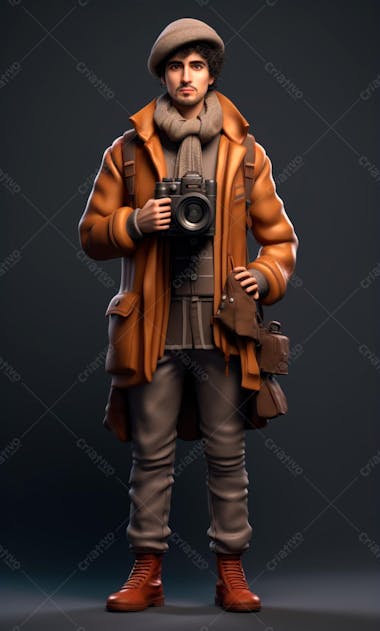 Personagem de desenho animado 3d de um fotógrafo profissional