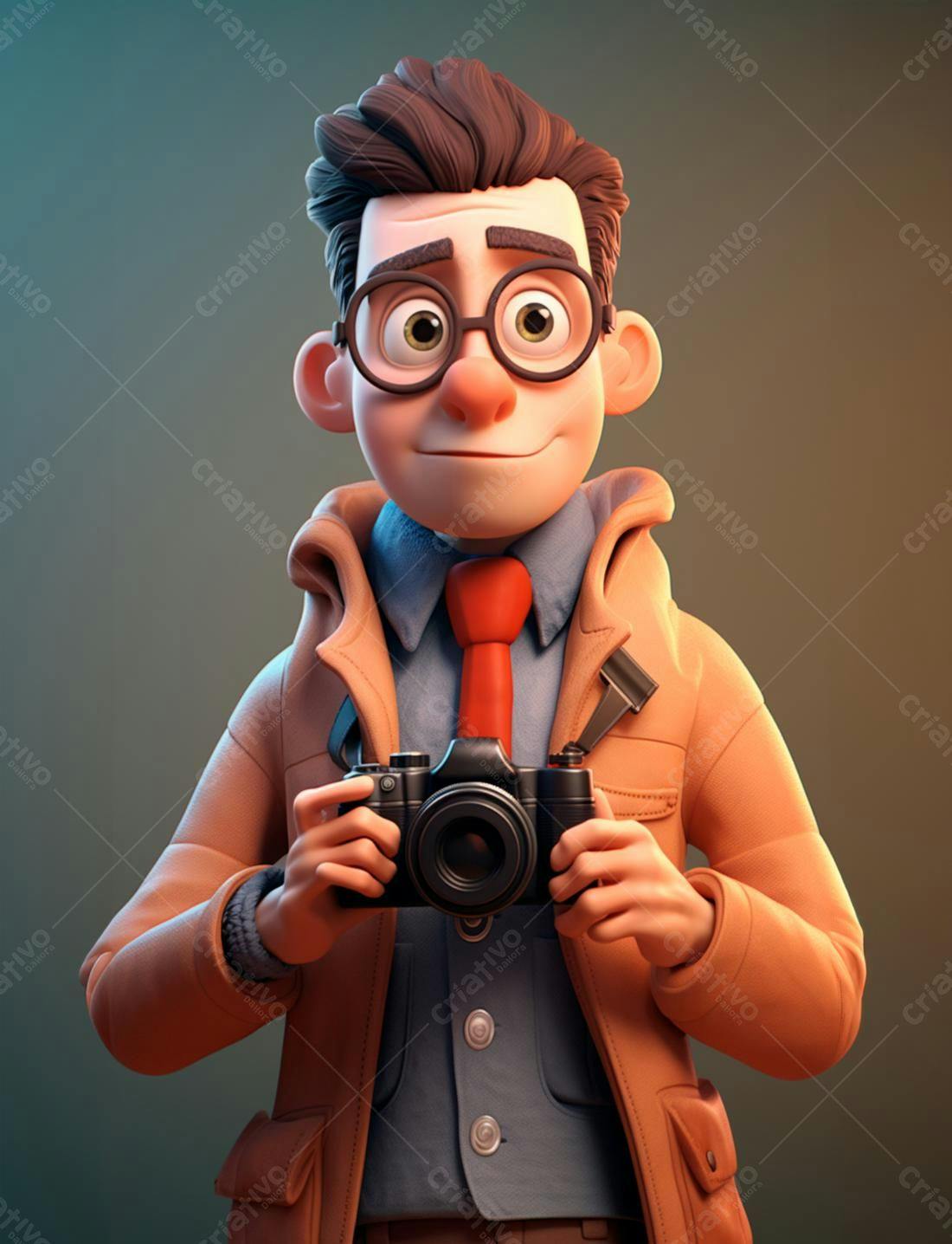 Fotógrafo Cartoon com Câmera Retrô