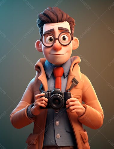 Personagem de desenho animado 3d de um fotógrafo profissional