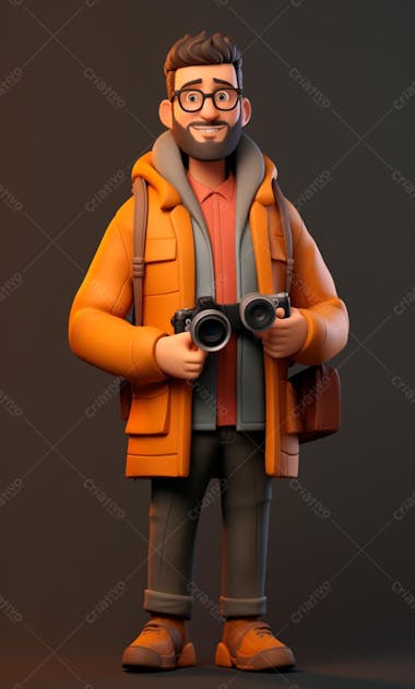 Personagem de desenho animado 3d de um fotógrafo profissional