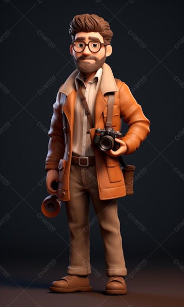 Personagem de desenho animado 3d de um fotógrafo profissional