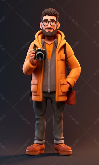 Personagem de desenho animado 3d de um fotógrafo profissional