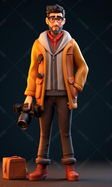 Personagem de desenho animado 3d de um fotógrafo profissional