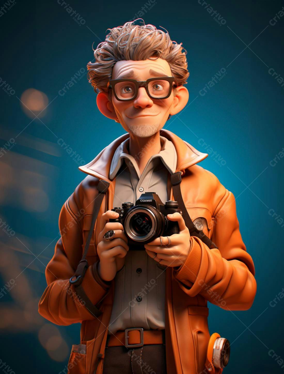 Fotógrafo animado com câmera