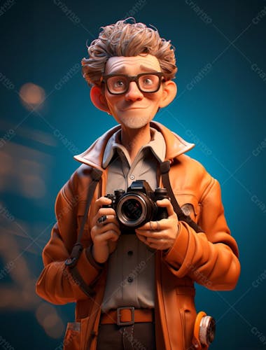 Personagem de desenho animado 3d de um fotógrafo profissional