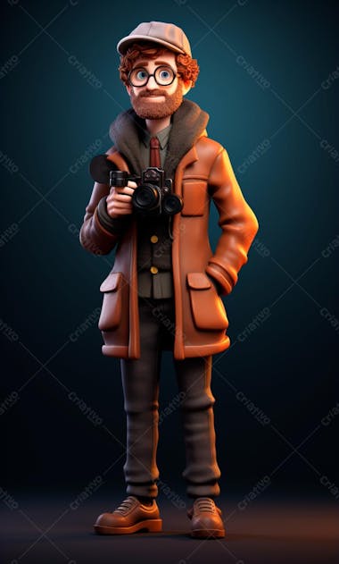 Personagem de desenho animado 3d de um fotógrafo profissional