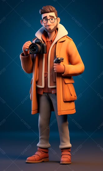 Personagem de desenho animado 3d de um fotógrafo profissional