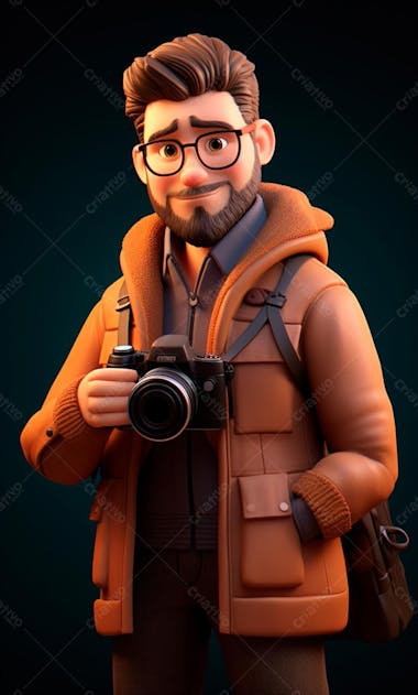 Personagem de desenho animado 3d de um fotógrafo profissional