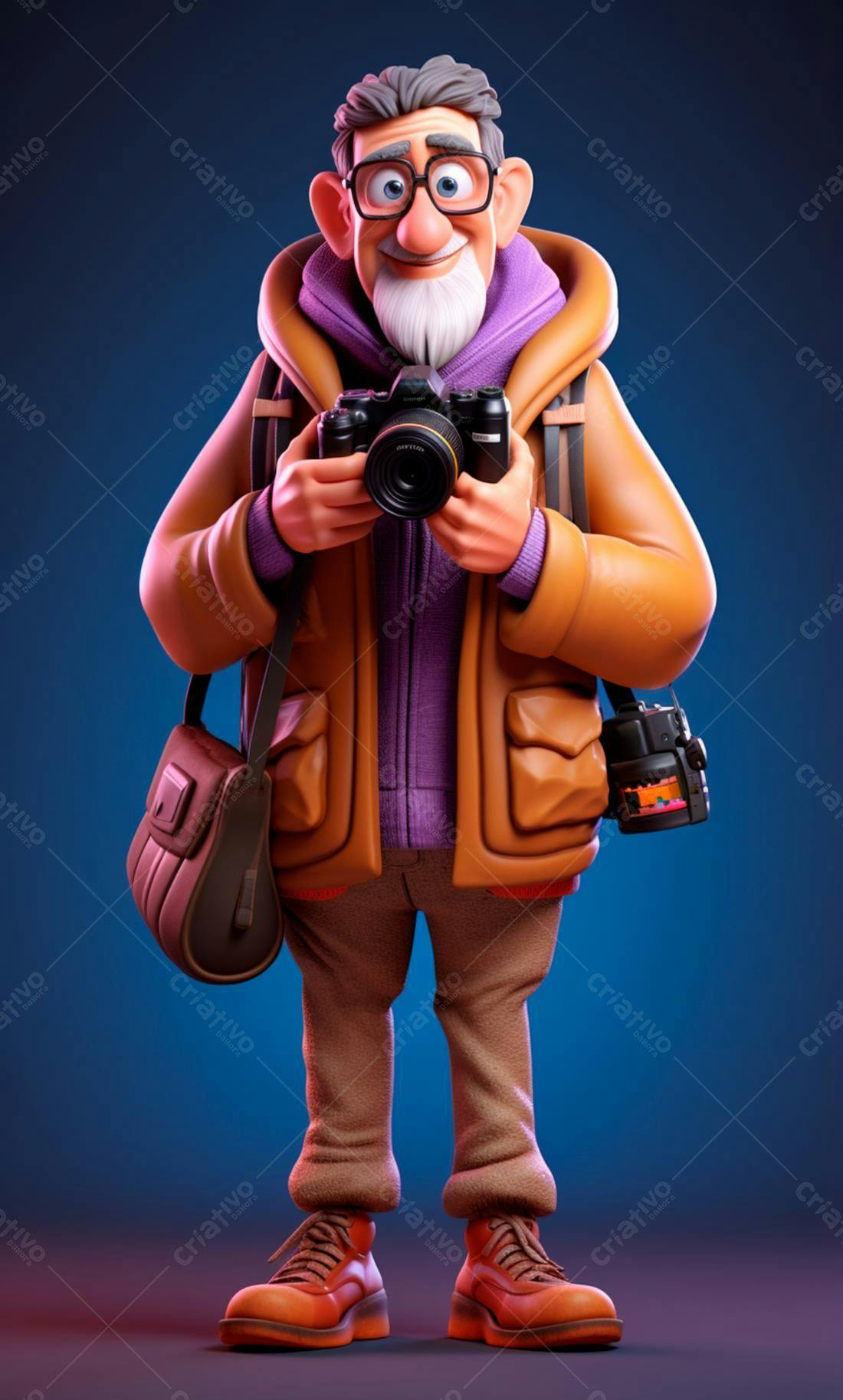 Fotógrafo Cartoon segurando câmera