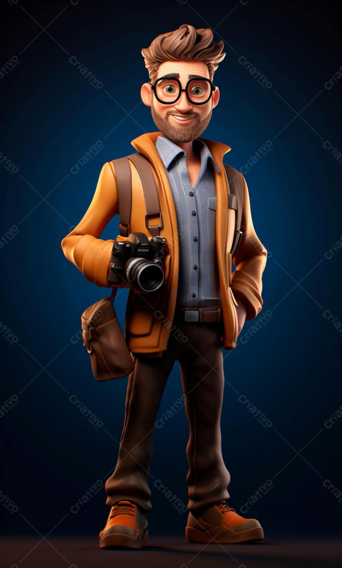 Fotógrafo 3D com câmera profissional