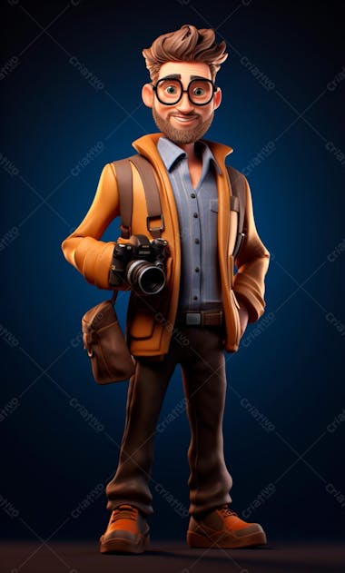 Personagem de desenho animado 3d de um fotógrafo profissional