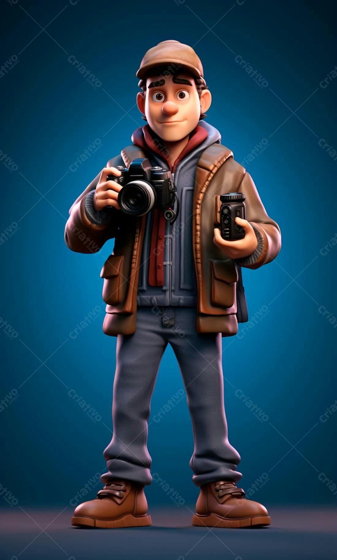 Fotógrafo Cartoon com Câmera e Filme