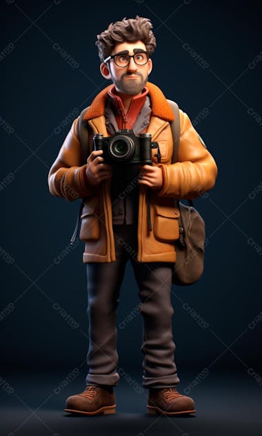 Personagem de desenho animado 3d de um fotógrafo profissional