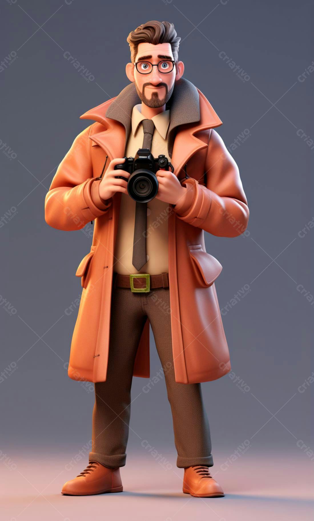 Fotógrafo com câmera retrato estilo cartoon