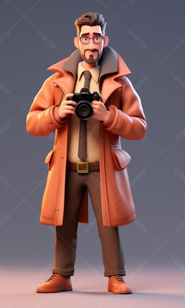 Personagem de desenho animado 3d de um fotógrafo profissional