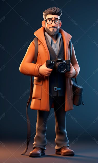 Personagem de desenho animado 3d de um fotógrafo profissional