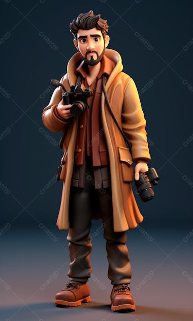 Personagem de desenho animado 3d de um fotógrafo profissional