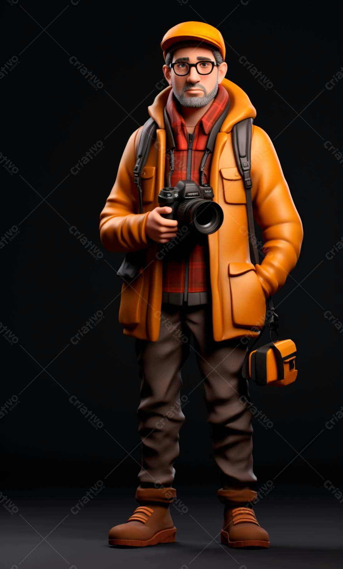 Fotógrafo com câmera em fundo escuro