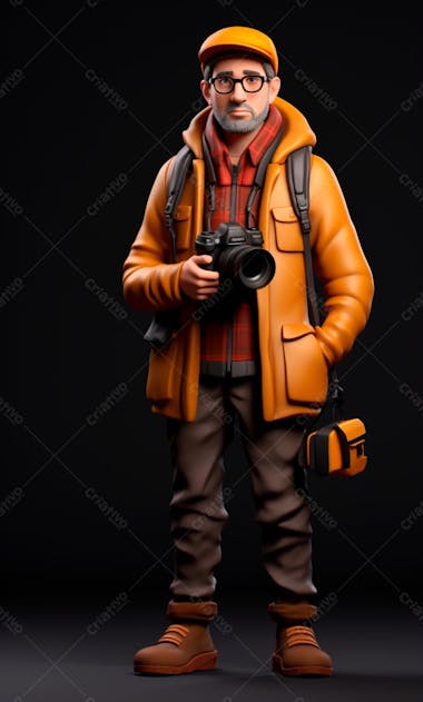 Personagem de desenho animado 3d de um fotógrafo profissional