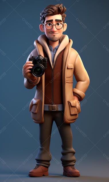 Personagem de desenho animado 3d de um fotógrafo profissional