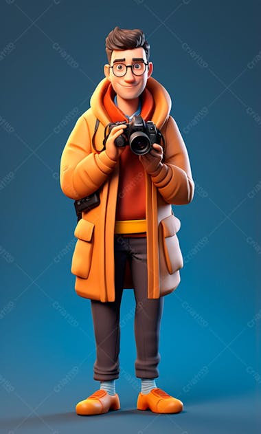 Personagem de desenho animado 3d de um fotógrafo profissional