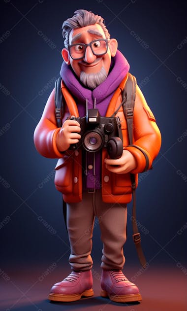 Personagem de desenho animado 3d de um fotógrafo profissional