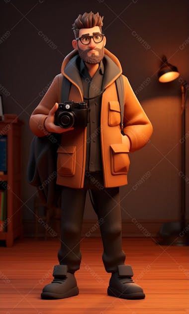 Personagem de desenho animado 3d de um fotógrafo profissional