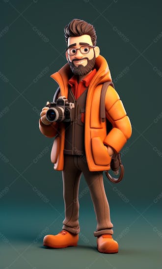 Personagem de desenho animado 3d de um fotógrafo profissional