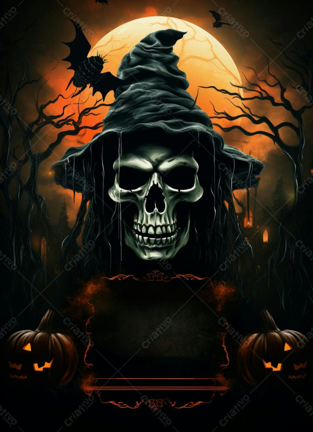 Caveira bruxa Halloween noite escura