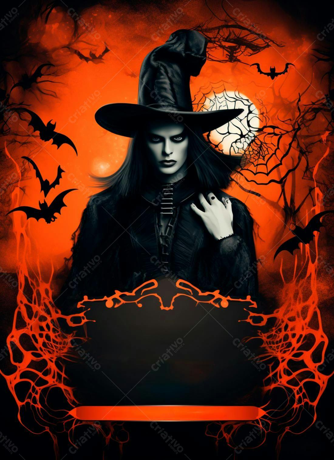 Bruxa sombria em noite de Halloween